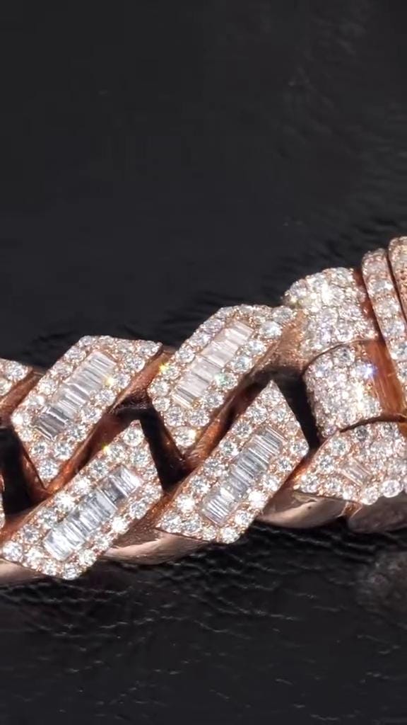 18mm Iced Out Moissanite Prong Cuban Link Chain, Baguette & Round Cut VVS Moissanite Hip Hop Necklace, Passes Diamond Tester