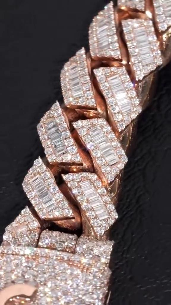 18mm Iced Out Moissanite Prong Cuban Link Chain, Baguette & Round Cut VVS Moissanite Hip Hop Necklace, Passes Diamond Tester
