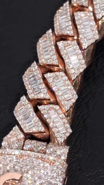 18mm Iced Out Moissanite Prong Cuban Link Chain, Baguette & Round Cut VVS Moissanite Hip Hop Necklace, Passes Diamond Tester