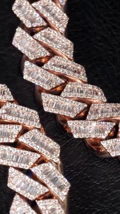 18mm Iced Out Moissanite Prong Cuban Link Chain, Baguette & Round Cut VVS Moissanite Hip Hop Necklace, Passes Diamond Tester