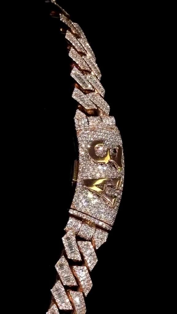 18mm Iced Out Moissanite Prong Cuban Link Chain, Baguette & Round Cut VVS Moissanite Hip Hop Necklace, Passes Diamond Tester