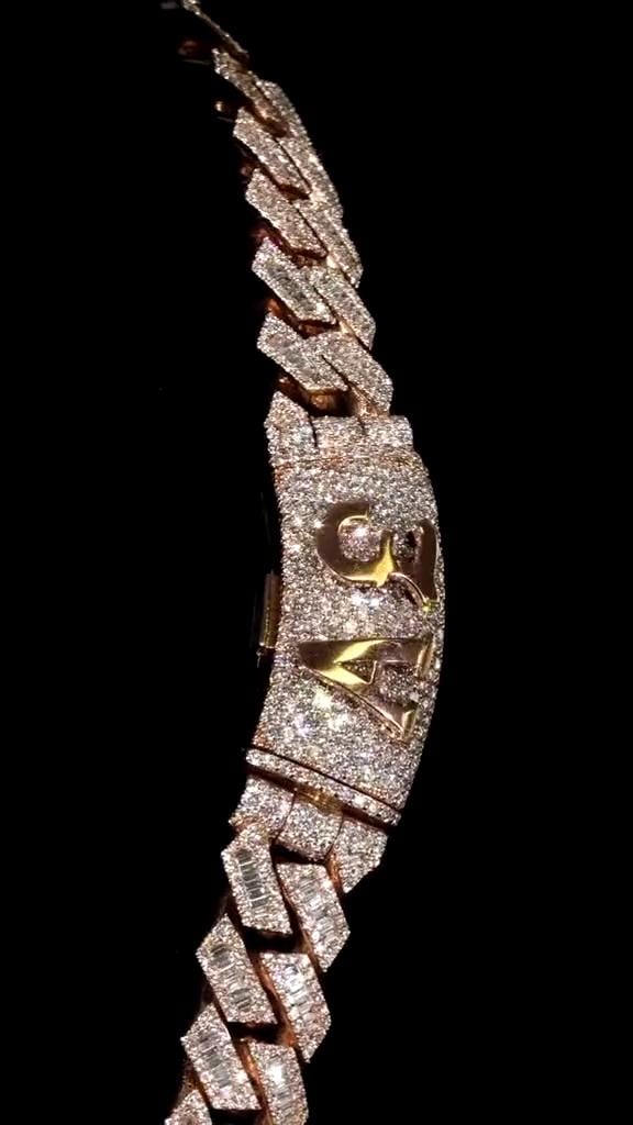 18mm Iced Out Moissanite Prong Cuban Link Chain, Baguette & Round Cut VVS Moissanite Hip Hop Necklace, Passes Diamond Tester