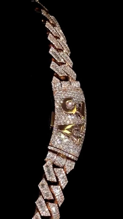 18mm Iced Out Moissanite Prong Cuban Link Chain, Baguette & Round Cut VVS Moissanite Hip Hop Necklace, Passes Diamond Tester