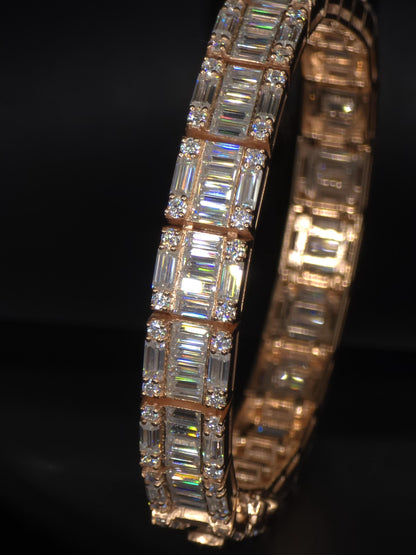 Moissanite Bracelet, Baguette Track bracelet with square links, D color VVS1 Moissanite, 925 Sterling Silver, Gold Plated, 6-9 inch