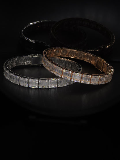 Moissanite Bracelet, Baguette Track bracelet with square links, D color VVS1 Moissanite, 925 Sterling Silver, Gold Plated, 6-9 inch