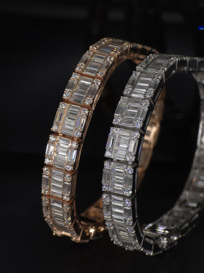 Moissanite Bracelet, Baguette Track bracelet with square links, D color VVS1 Moissanite, 925 Sterling Silver, Gold Plated, 6-9 inch