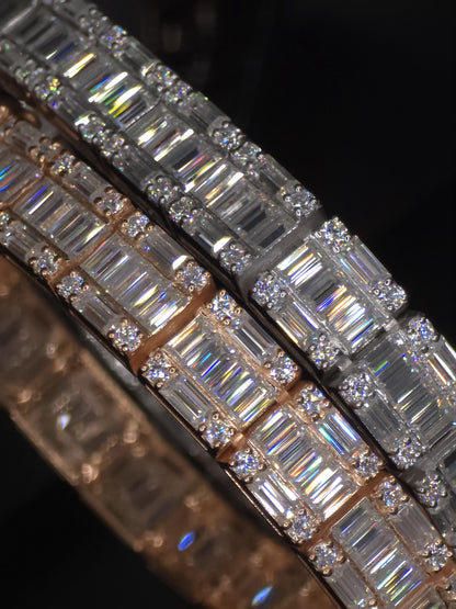 Moissanite Bracelet, Baguette Track bracelet with square links, D color VVS1 Moissanite, 925 Sterling Silver, Gold Plated, 6-9 inch