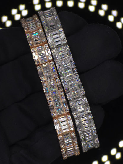 Moissanite Bracelet, Baguette Track bracelet with square links, D color VVS1 Moissanite, 925 Sterling Silver, Gold Plated, 6-9 inch
