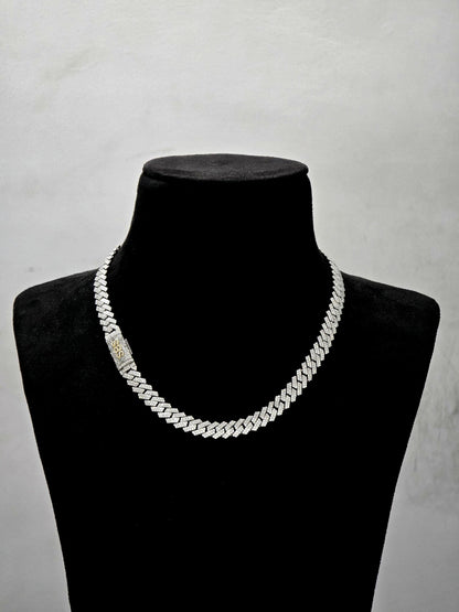 10mm Prong Cuban Link Chain, Custom Mixed-cut Designer Clasp, D Color VVS1 Moissanite, 925 Sterling Silver, Gold Plated, 16-30 Inch