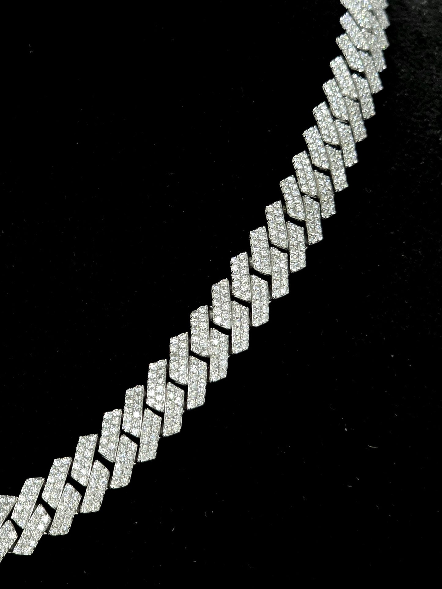 10mm Prong Cuban Link Chain, Custom Mixed-cut Designer Clasp, D Color VVS1 Moissanite, 925 Sterling Silver, Gold Plated, 16-30 Inch