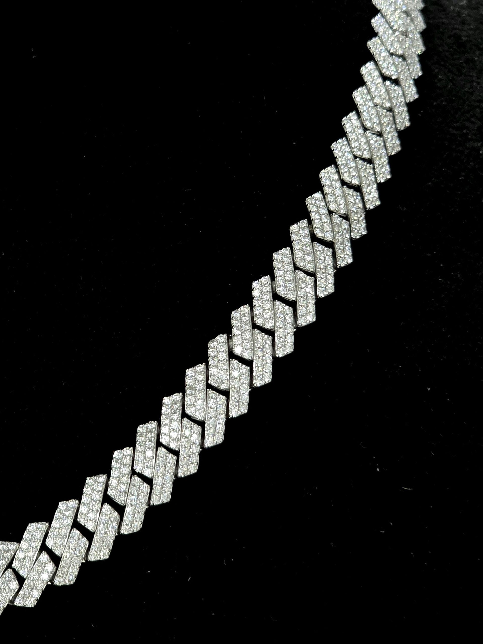 10mm Prong Cuban Link Chain, Custom Mixed-cut Designer Clasp, D Color VVS1 Moissanite, 925 Sterling Silver, Gold Plated, 16-30 Inch