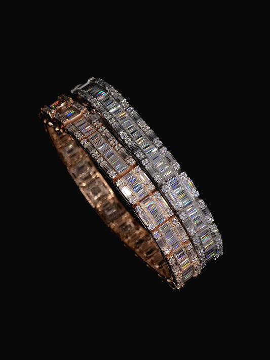 Moissanite Bracelet, Baguette Track bracelet with square links, D color VVS1 Moissanite, 925 Sterling Silver, Gold Plated, 6-9 inch