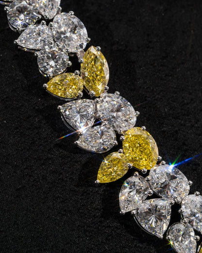 Cluster Moissanite Tennis Necklace, Canary Yellow & White Mixed Cut Moissanite Chain, 925 Silver, Custom Hip Hop Jewelry