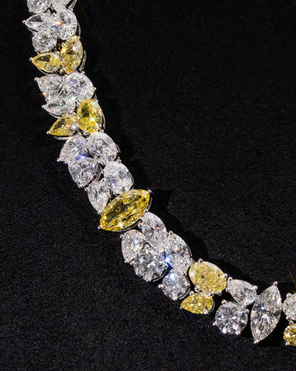 Cluster Moissanite Tennis Necklace, Canary Yellow & White Mixed Cut Moissanite Chain, 925 Silver, Custom Hip Hop Jewelry