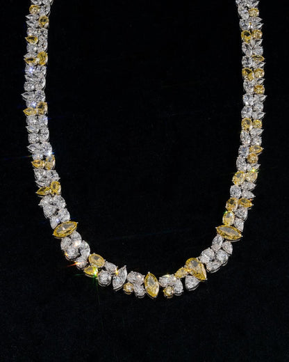 Cluster Moissanite Tennis Necklace, Canary Yellow & White Mixed Cut Moissanite Chain, 925 Silver, Custom Hip Hop Jewelry