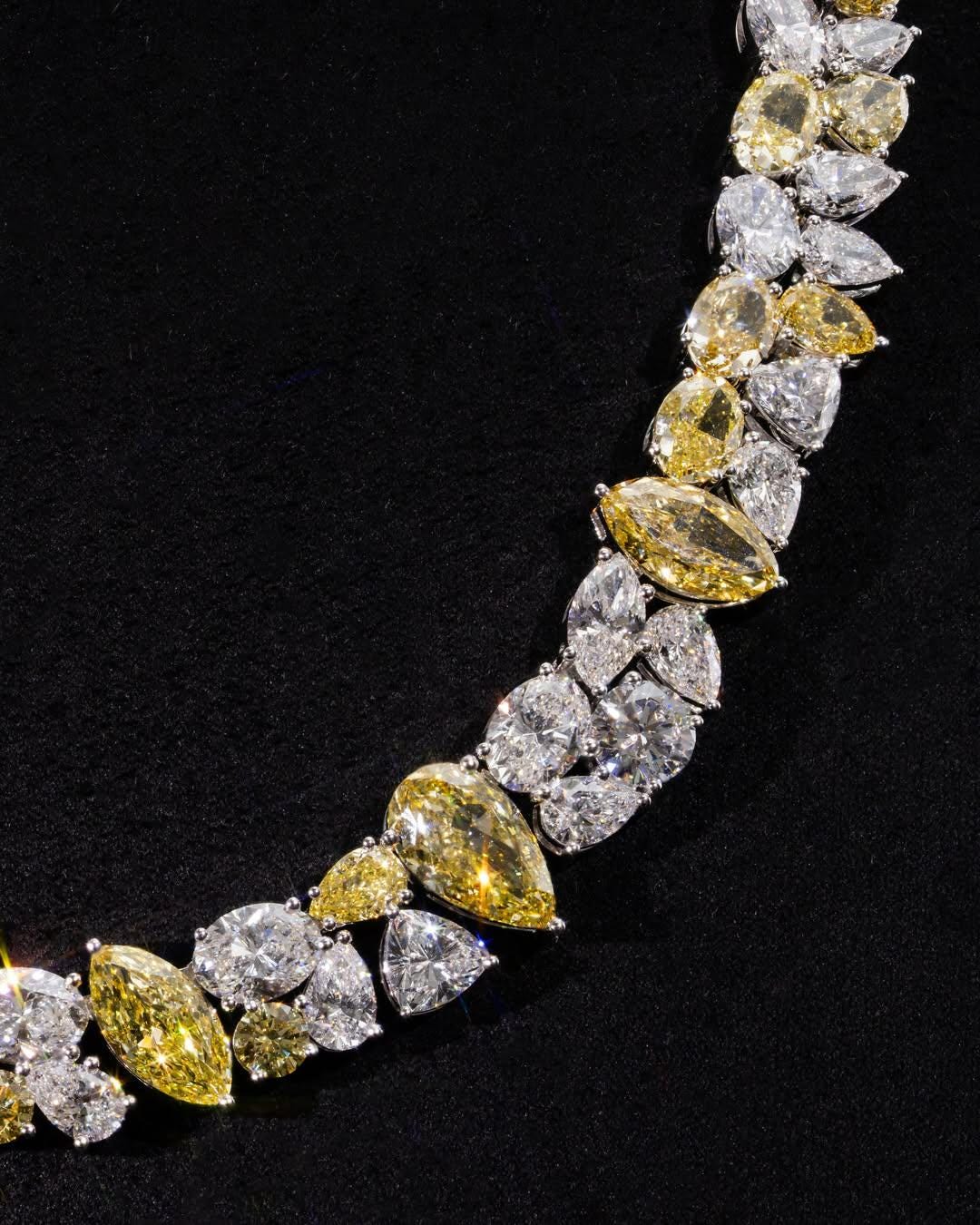 Cluster Moissanite Tennis Necklace, Canary Yellow & White Mixed Cut Moissanite Chain, 925 Silver, Custom Hip Hop Jewelry