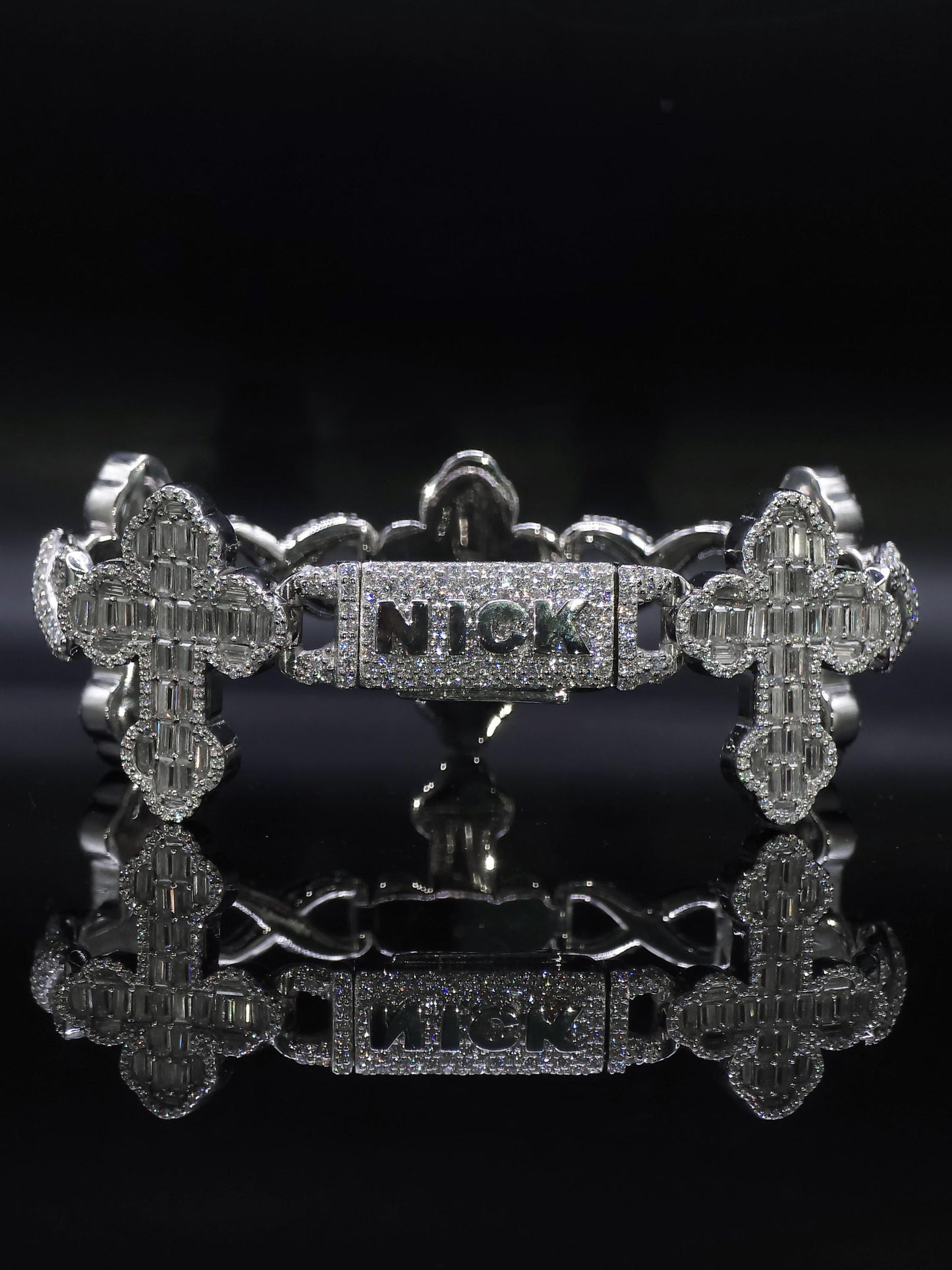 VVS1 Diamond Cross Link Bracelet, VVS1 Quality Baguette Moissanite Diamond, Pass Diamond Tester, Heavy Quality 925 Sterling Silver