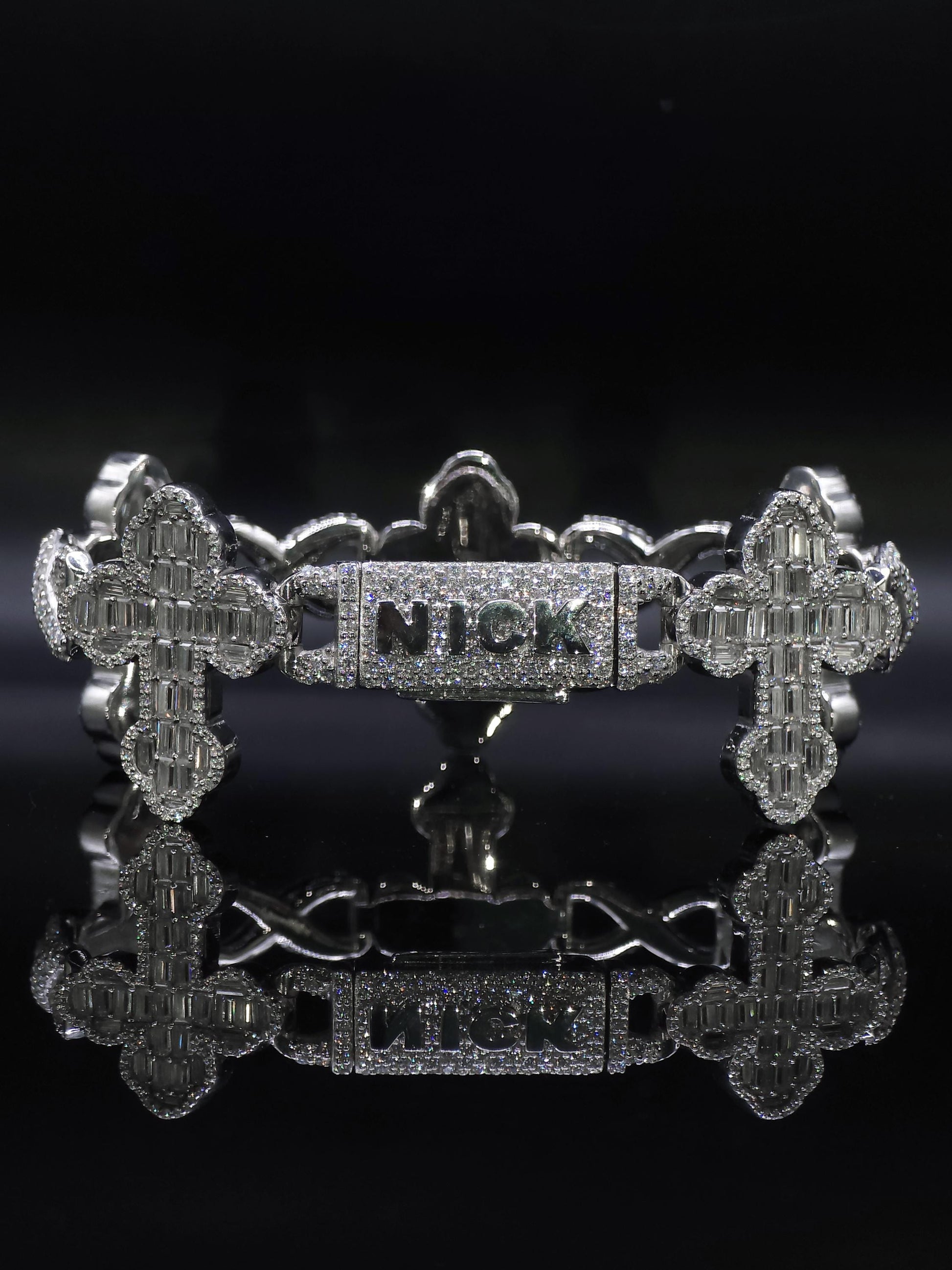 VVS1 Diamond Cross Link Bracelet, VVS1 Quality Baguette Moissanite Diamond, Pass Diamond Tester, Heavy Quality 925 Sterling Silver