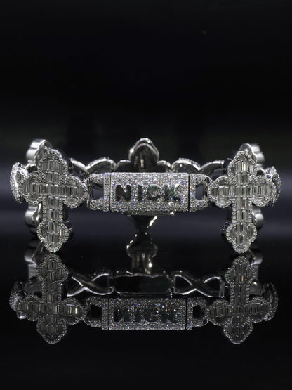 VVS1 Diamond Cross Link Bracelet, VVS1 Quality Baguette Moissanite Diamond, Pass Diamond Tester, Heavy Quality 925 Sterling Silver