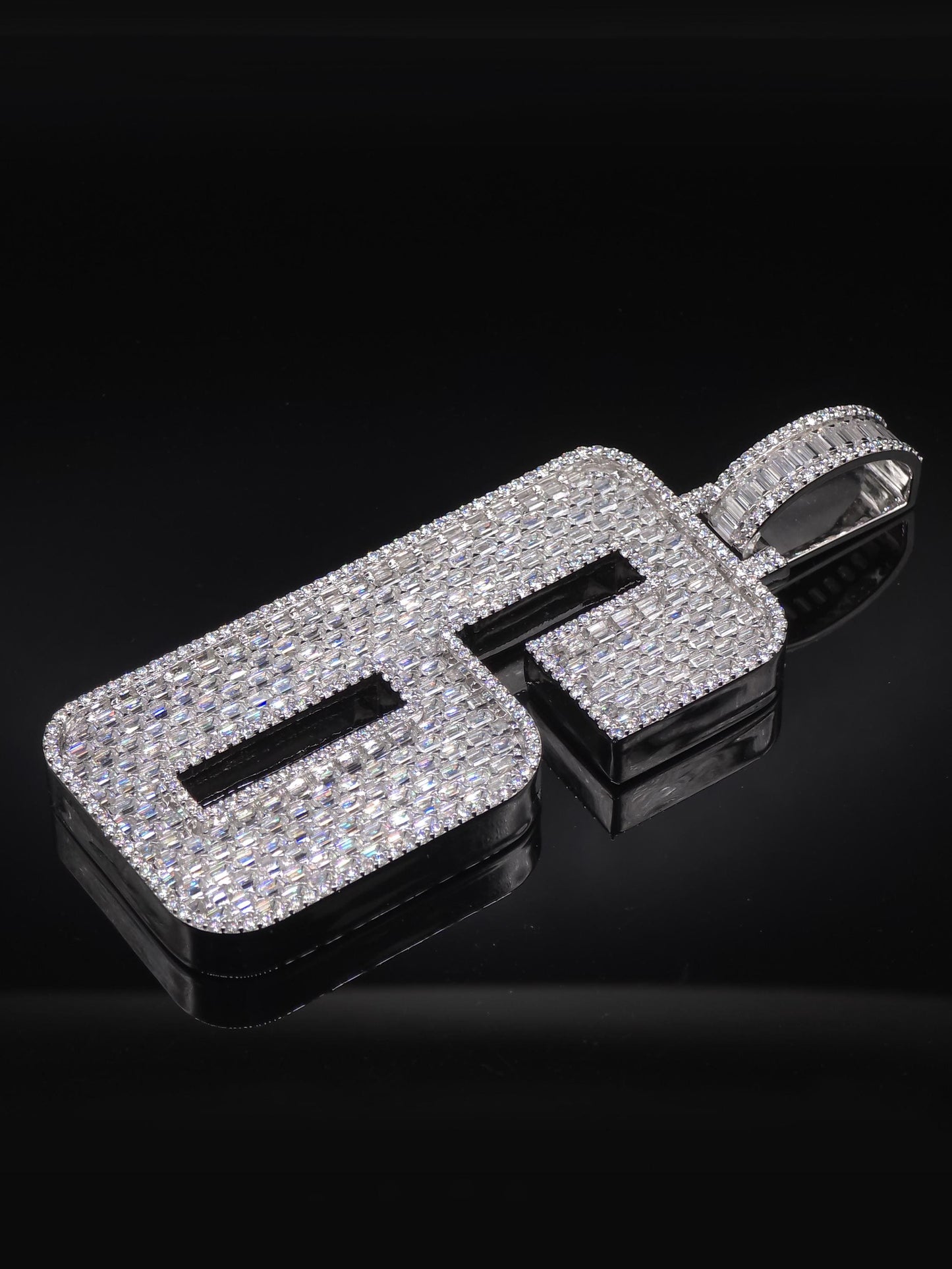 Emerald cut VVS1 Moissanite Layered Number "9" Pendant, Iced out Chunky Pendant, Custom Letter, 925 Sterling Silver / 10k, Hip Hop Pendant