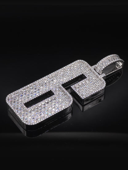 Emerald cut VVS1 Moissanite Layered Number "9" Pendant, Iced out Chunky Pendant, Custom Letter, 925 Sterling Silver / 10k, Hip Hop Pendant