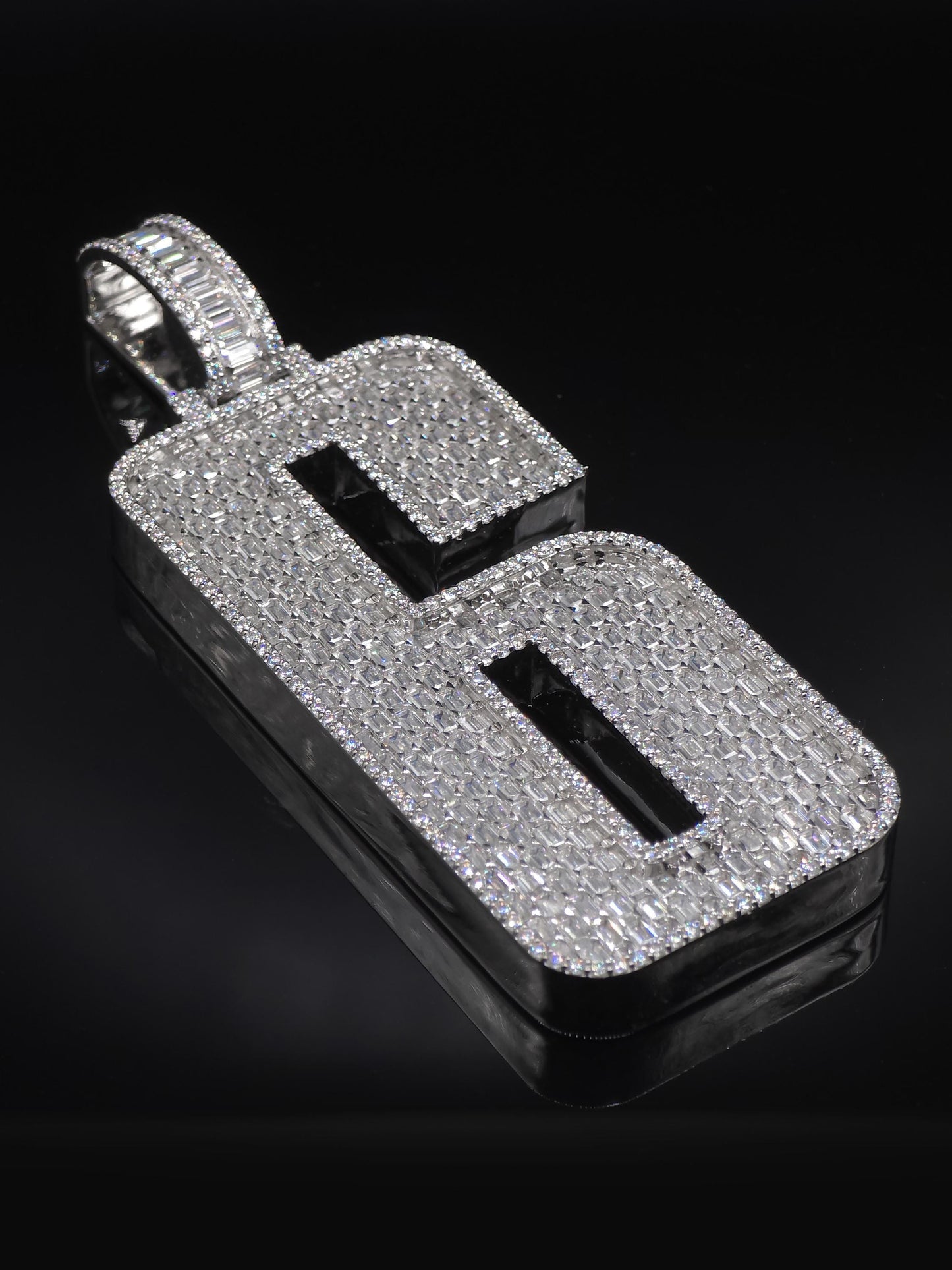 Emerald cut VVS1 Moissanite Layered Number "9" Pendant, Iced out Chunky Pendant, Custom Letter, 925 Sterling Silver / 10k, Hip Hop Pendant