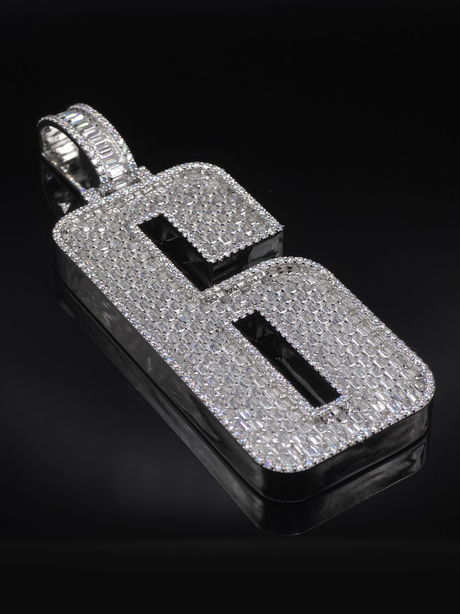 Emerald cut VVS1 Moissanite Layered Number "9" Pendant, Iced out Chunky Pendant, Custom Letter, 925 Sterling Silver / 10k, Hip Hop Pendant