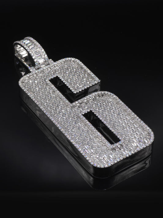 Emerald cut VVS1 Moissanite Layered Number "9" Pendant, Iced out Chunky Pendant, Custom Letter, 925 Sterling Silver / 10k, Hip Hop Pendant
