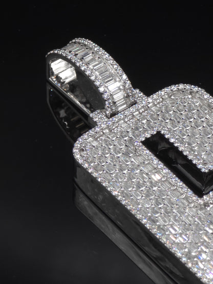 Emerald cut VVS1 Moissanite Layered Number "9" Pendant, Iced out Chunky Pendant, Custom Letter, 925 Sterling Silver / 10k, Hip Hop Pendant
