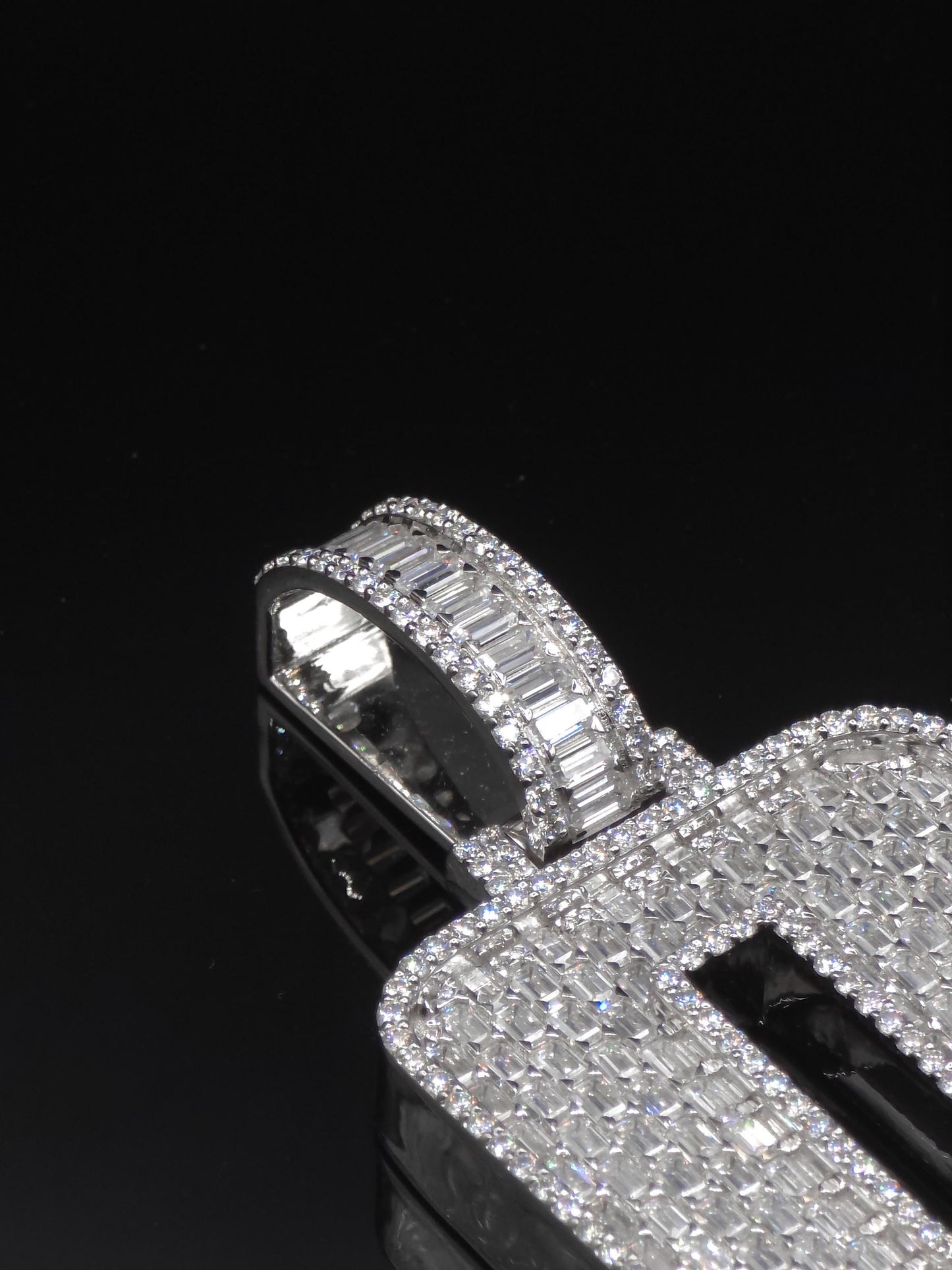 Emerald cut VVS1 Moissanite Layered Number "9" Pendant, Iced out Chunky Pendant, Custom Letter, 925 Sterling Silver / 10k, Hip Hop Pendant