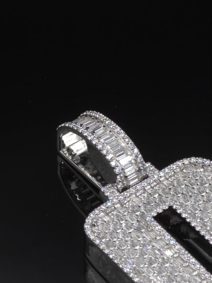 Emerald cut VVS1 Moissanite Layered Number "9" Pendant, Iced out Chunky Pendant, Custom Letter, 925 Sterling Silver / 10k, Hip Hop Pendant