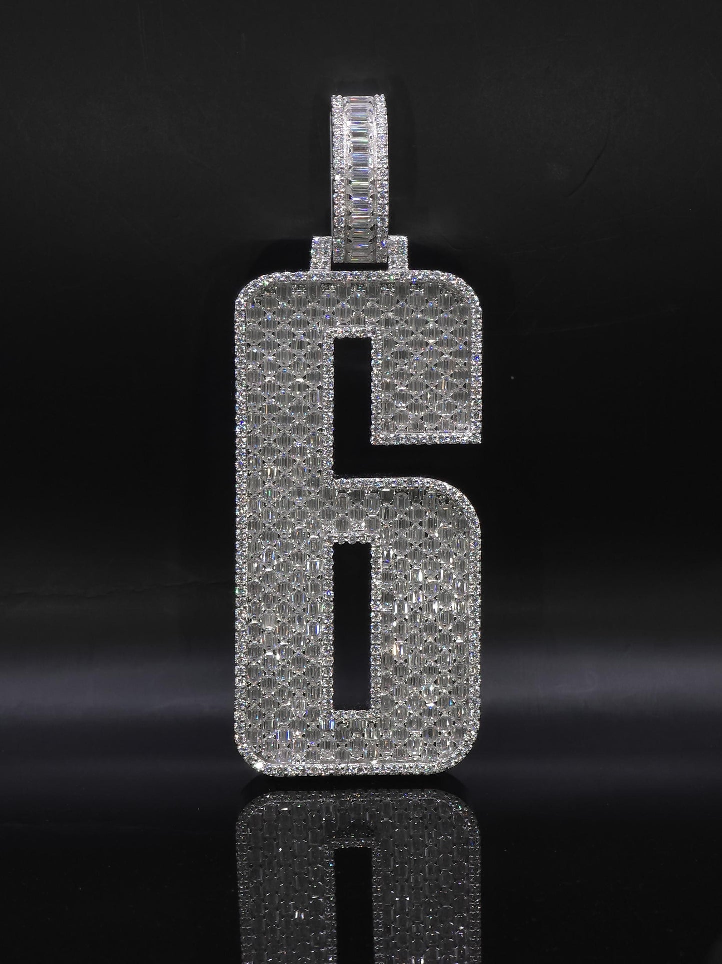 Emerald cut VVS1 Moissanite Layered Number "9" Pendant, Iced out Chunky Pendant, Custom Letter, 925 Sterling Silver / 10k, Hip Hop Pendant
