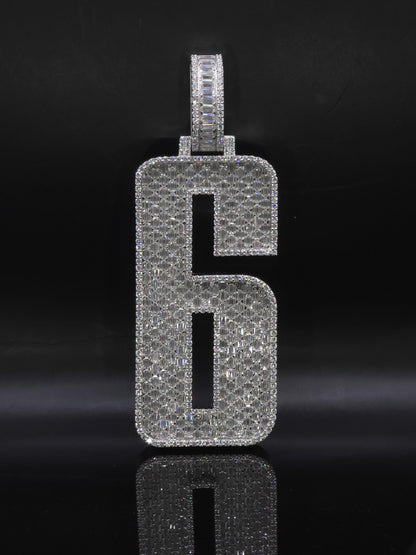 Emerald cut VVS1 Moissanite Layered Number "9" Pendant, Iced out Chunky Pendant, Custom Letter, 925 Sterling Silver / 10k, Hip Hop Pendant