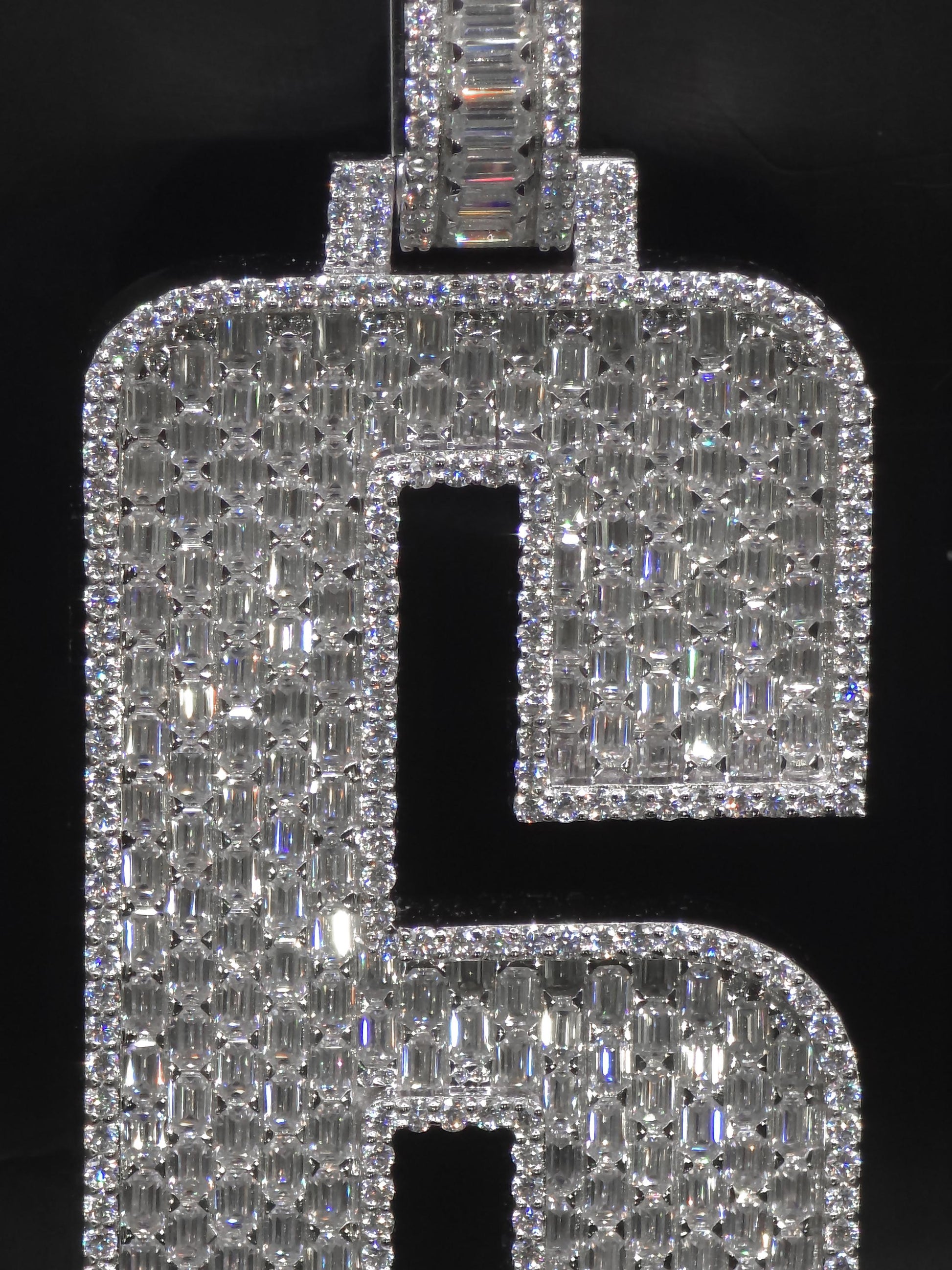 Emerald cut VVS1 Moissanite Layered Number "9" Pendant, Iced out Chunky Pendant, Custom Letter, 925 Sterling Silver / 10k, Hip Hop Pendant