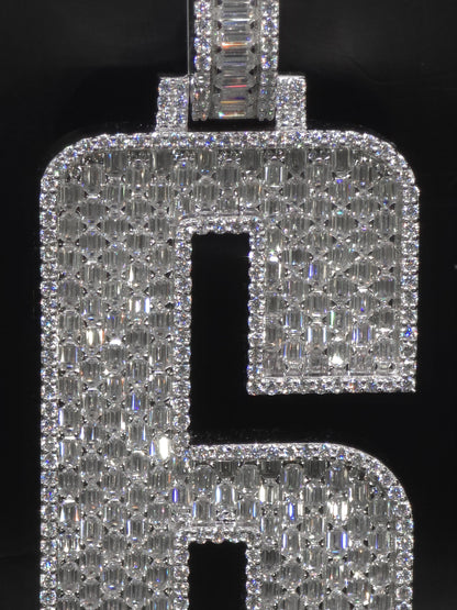 Emerald cut VVS1 Moissanite Layered Number "9" Pendant, Iced out Chunky Pendant, Custom Letter, 925 Sterling Silver / 10k, Hip Hop Pendant