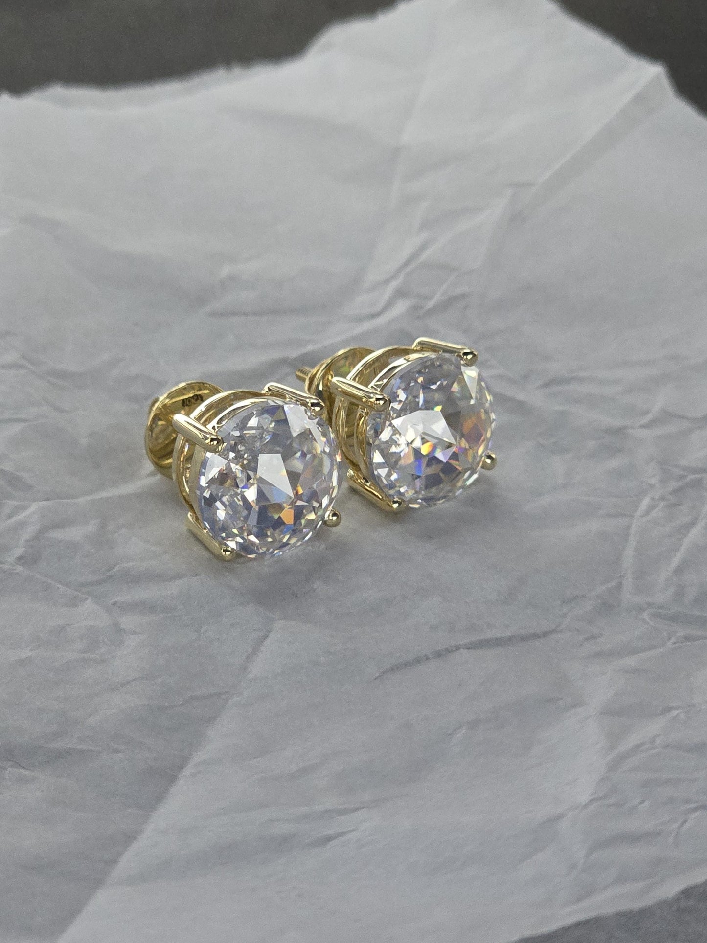 12mm Jumbo Moissanite Stud Earrings, D Color VVS1 Round Jubilee Cut, 12 Carat Total Weight, 925 Sterling Silver / Solid 10K Gold, Basket Set