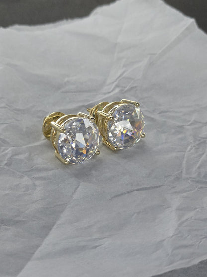 12mm Jumbo Moissanite Stud Earrings, D Color VVS1 Round Jubilee Cut, 12 Carat Total Weight, 925 Sterling Silver / Solid 10K Gold, Basket Set