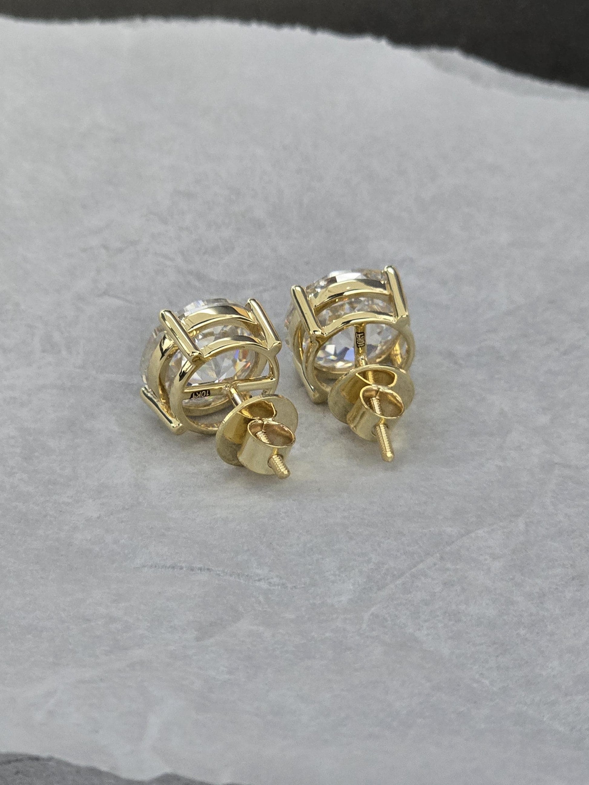 12mm Jumbo Moissanite Stud Earrings, D Color VVS1 Round Jubilee Cut, 12 Carat Total Weight, 925 Sterling Silver / Solid 10K Gold, Basket Set
