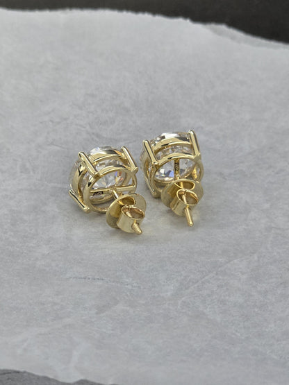 12mm Jumbo Moissanite Stud Earrings, D Color VVS1 Round Jubilee Cut, 12 Carat Total Weight, 925 Sterling Silver / Solid 10K Gold, Basket Set