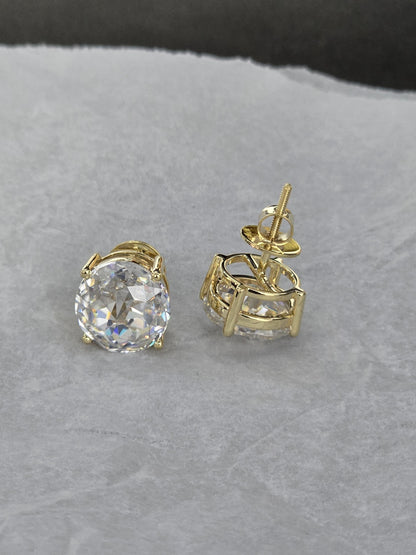 12mm Jumbo Moissanite Stud Earrings, D Color VVS1 Round Jubilee Cut, 12 Carat Total Weight, 925 Sterling Silver / Solid 10K Gold, Basket Set