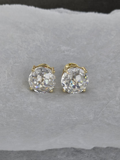 12mm Jumbo Moissanite Stud Earrings, D Color VVS1 Round Jubilee Cut, 12 Carat Total Weight, 925 Sterling Silver / Solid 10K Gold, Basket Set