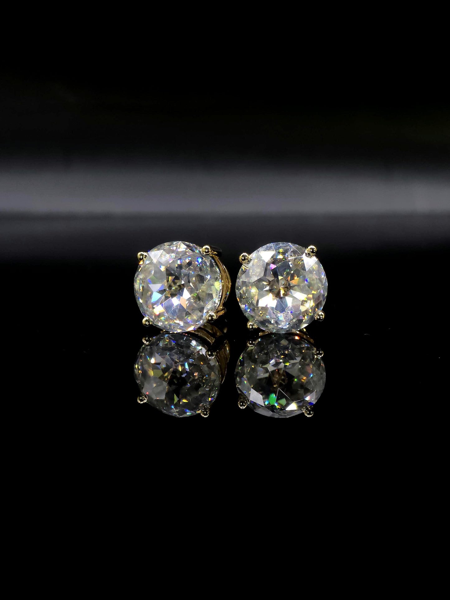12mm Jumbo Moissanite Stud Earrings, D Color VVS1 Round Jubilee Cut, 12 Carat Total Weight, 925 Sterling Silver / Solid 10K Gold, Basket Set