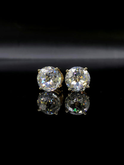 12mm Jumbo Moissanite Stud Earrings, D Color VVS1 Round Jubilee Cut, 12 Carat Total Weight, 925 Sterling Silver / Solid 10K Gold, Basket Set