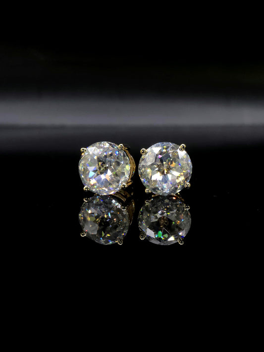 12mm Jumbo Moissanite Stud Earrings, D Color VVS1 Round Jubilee Cut, 12 Carat Total Weight, 925 Sterling Silver / Solid 10K Gold, Basket Set