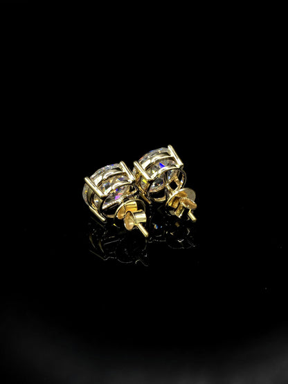 12mm Jumbo Moissanite Stud Earrings, D Color VVS1 Round Jubilee Cut, 12 Carat Total Weight, 925 Sterling Silver / Solid 10K Gold, Basket Set