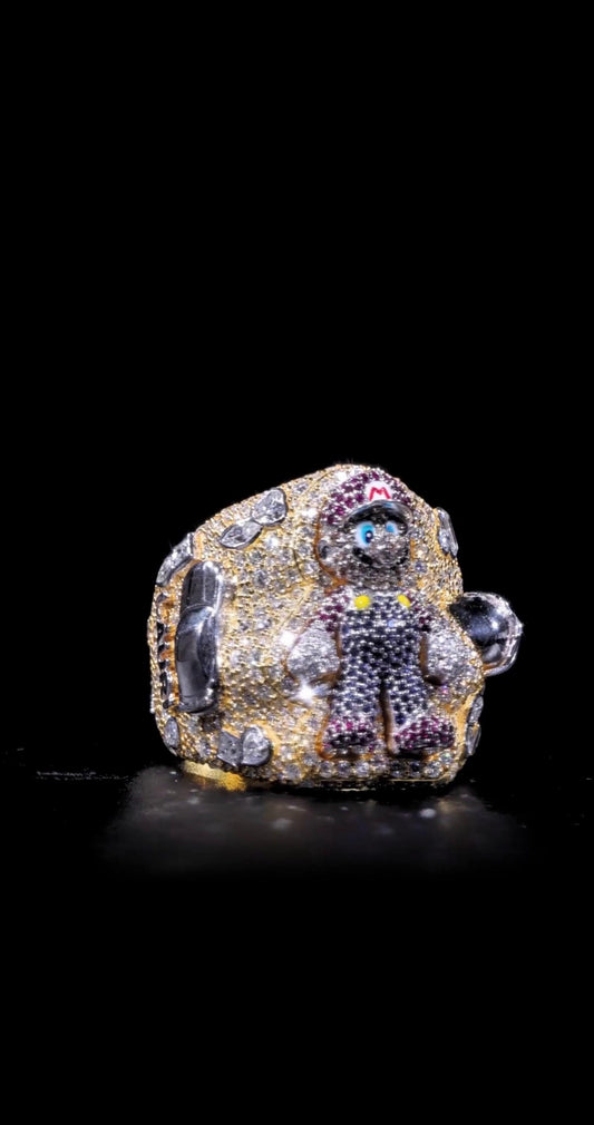 Custom Moissanite Video Game Character Ring, Iced Out 925 Silver Statement Ring, Personalized Hip Hop Jewelry Gift