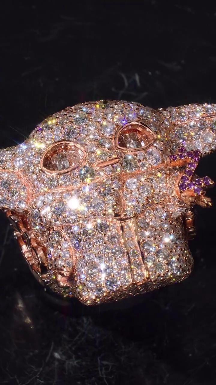 Custom 3D Alien Character Ring | VVS D Color Moissanite | Emerald Cut Eyes | 925 Sterling Silver
