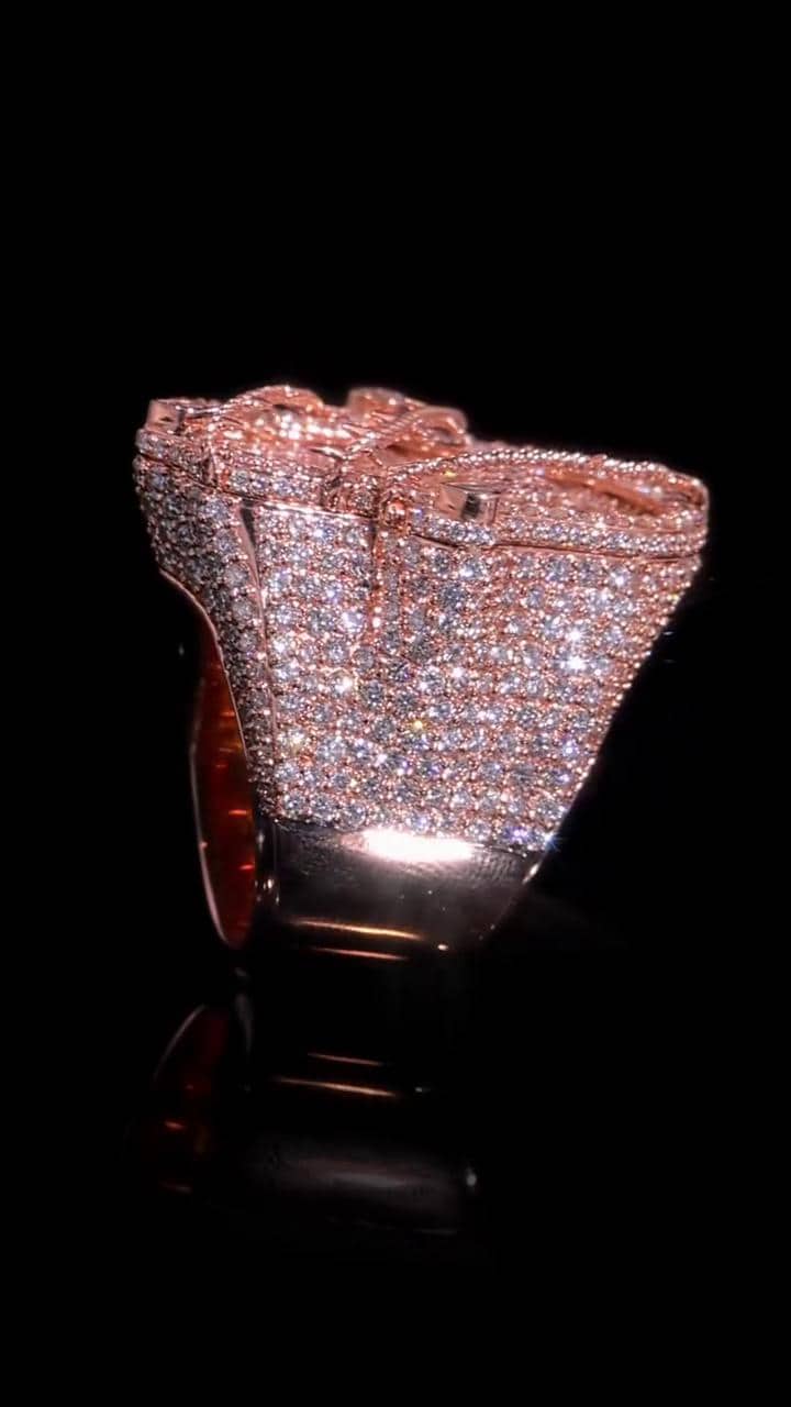Custom Hamsa Hand Ring, Iced Out Moissanite Statement Ring, 925 Sterling Silver, Rose Gold Plated VVS1 Hip Hop Ring