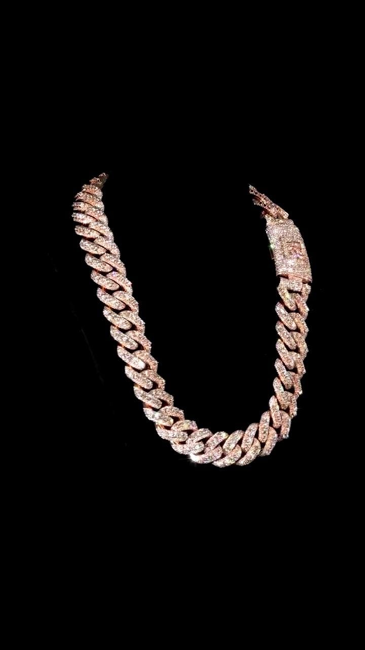 22mm Rose Gold Plated Moissanite Cuban Link Chain, Raised Pointer Iced Out 925 Silver Hip Hop Chain, VVS1 Moissanite Necklace