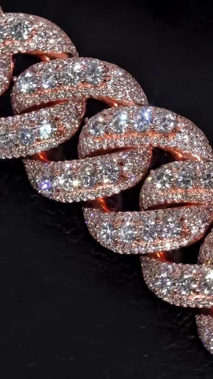 22mm Rose Gold Plated Moissanite Cuban Link Chain, Raised Pointer Iced Out 925 Silver Hip Hop Chain, VVS1 Moissanite Necklace